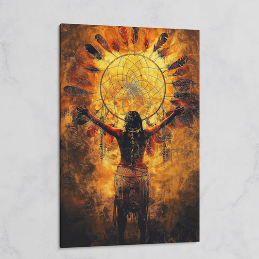 Indigenous Woman and Dreamcatcher Canvas Wall Art on gallery wrap