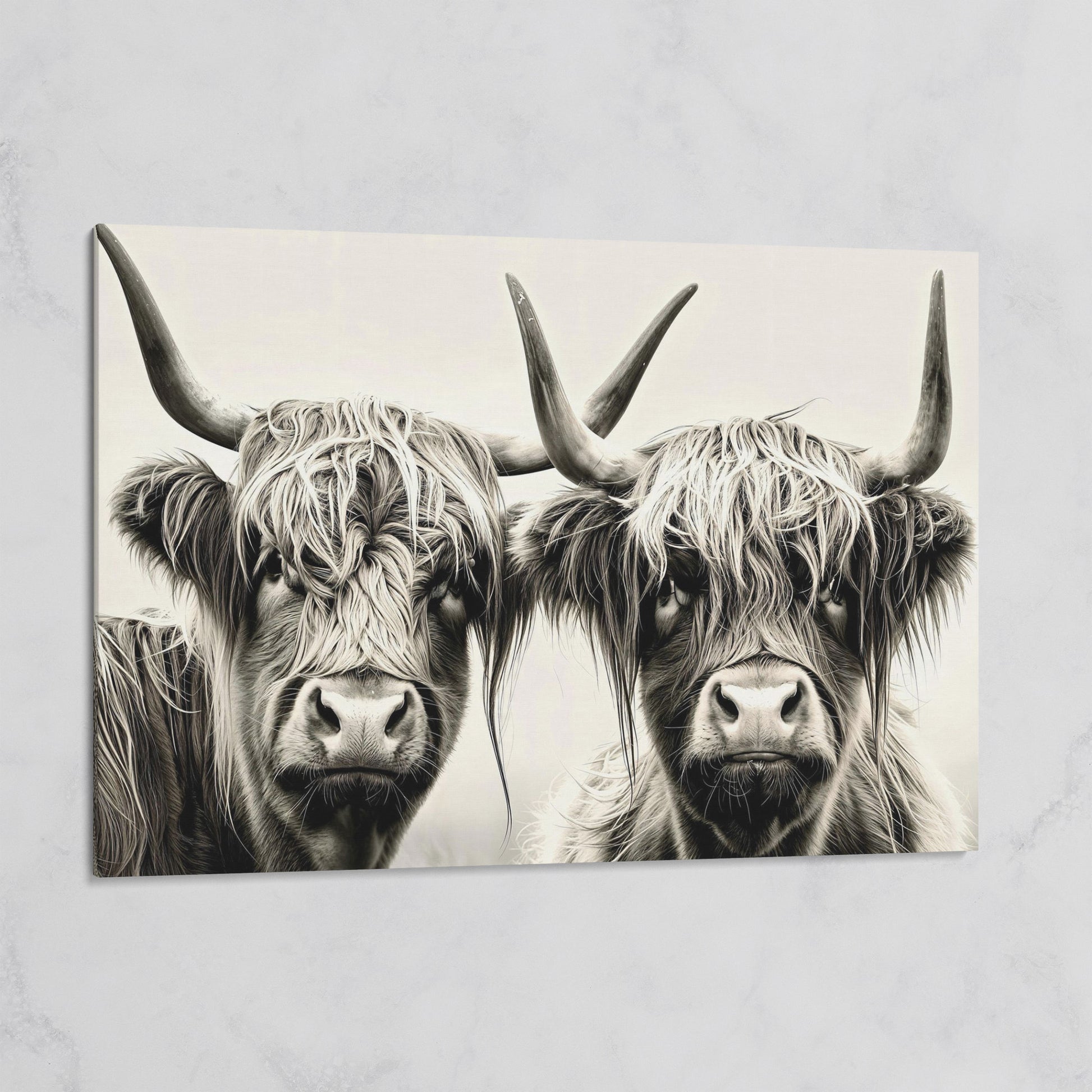 Two Highland Cows Up Close, Canvas Wall Art on gallery wrap
