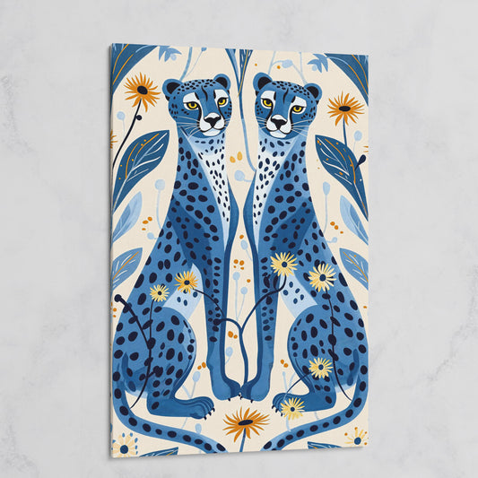 Blue Cheetahs and Botanical Canvas Wall Art on gallery wrap