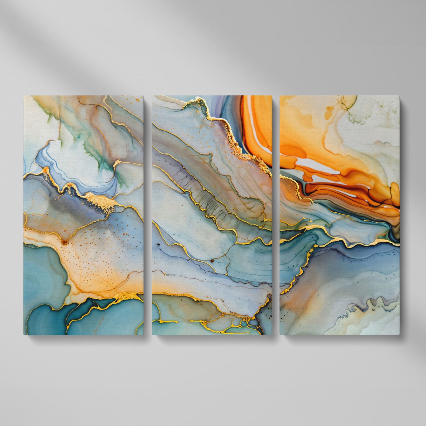 Fluid Abstract Canvas Art, Organic Shapes in Motion, Landscape as 3-panel split version