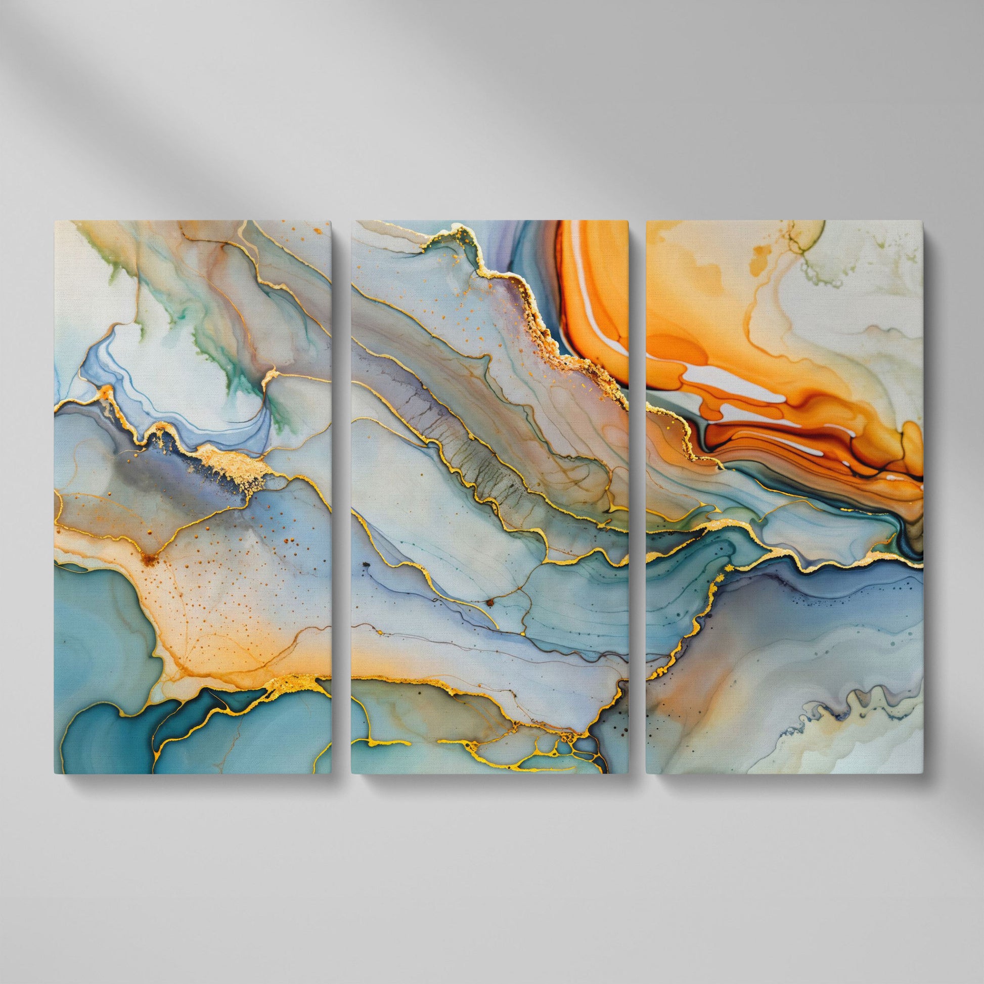 Fluid Abstract Canvas Art, Organic Shapes in Motion, Landscape as 3-panel split version