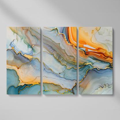 Fluid Abstract Canvas Art, Organic Shapes in Motion, Landscape as 3-panel split version