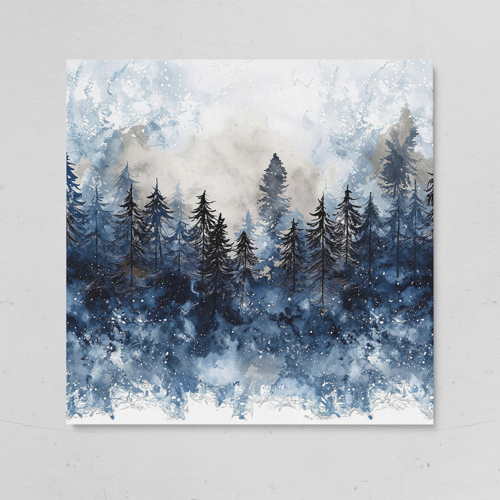 Snowy Pine Forest Canvas Art, Winter Woodland Painting on gallery wrap