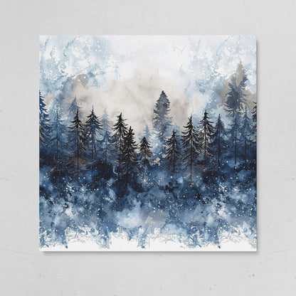 Snowy Pine Forest Canvas Art, Winter Woodland Painting on gallery wrap