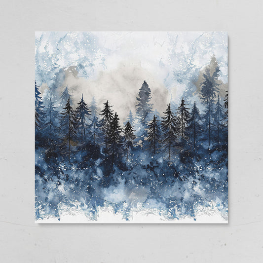 Snowy Pine Forest Canvas Art, Winter Woodland Painting on gallery wrap