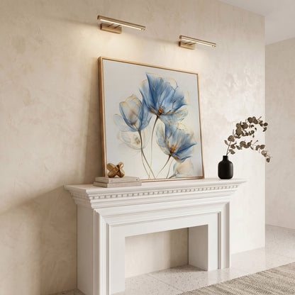Blue Flowers Abstract Canvas in white oak floating frame