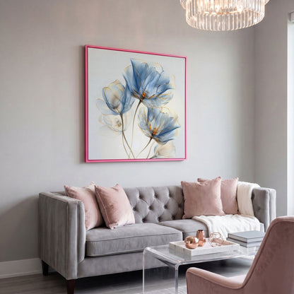 Blue Flowers Abstract Canvas in pink floating frame