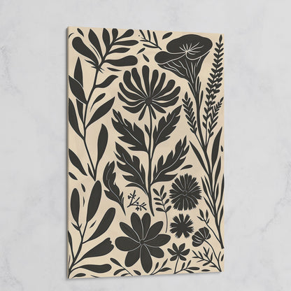 Black and White Botanical Silhouette Canvas Wall Art on gallery wrap