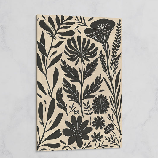 Black and White Botanical Silhouette Canvas Wall Art on gallery wrap
