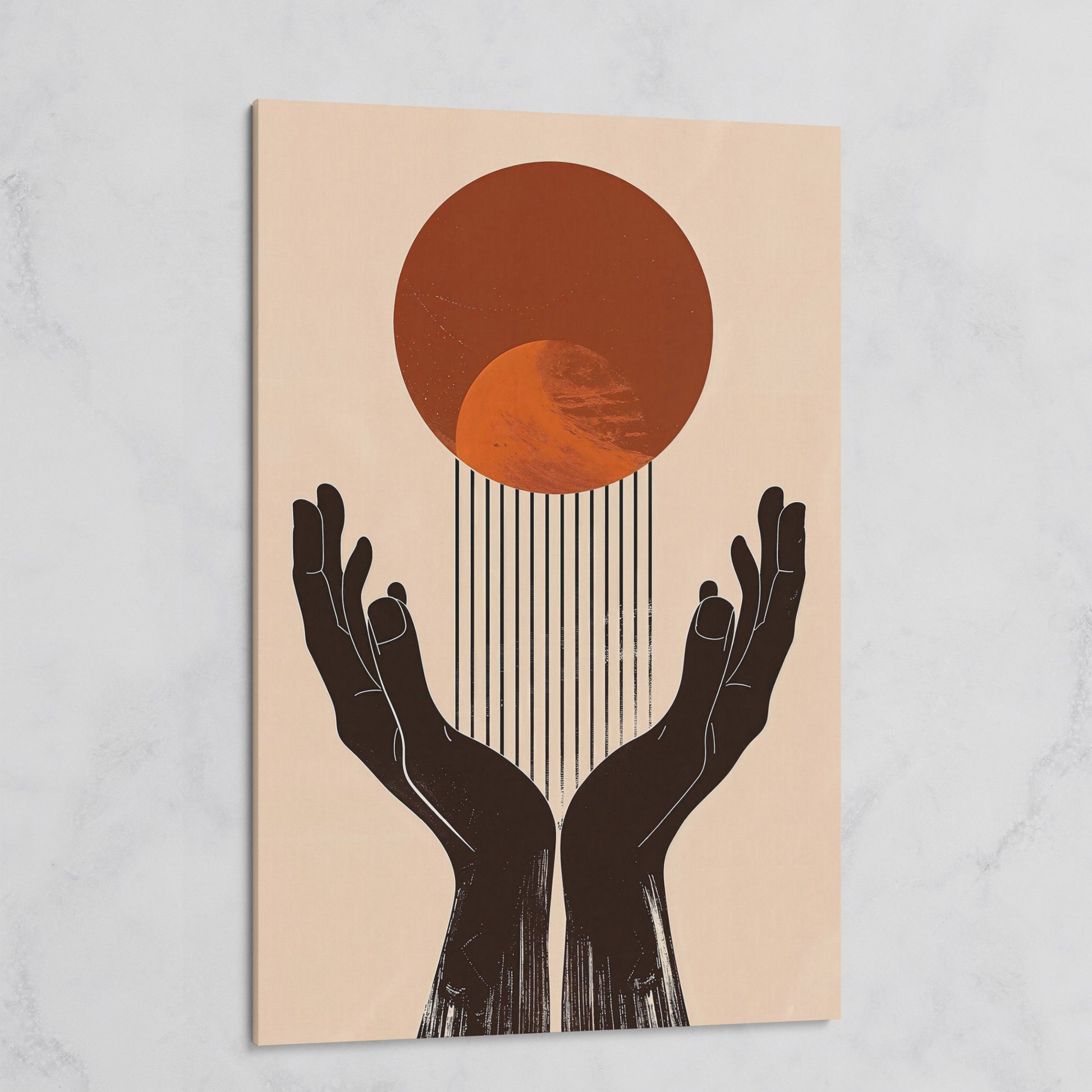 Abstract Sun and Hands Canvas Print on gallery wrap