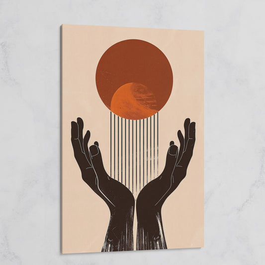 Abstract Sun and Hands Canvas Print on gallery wrap