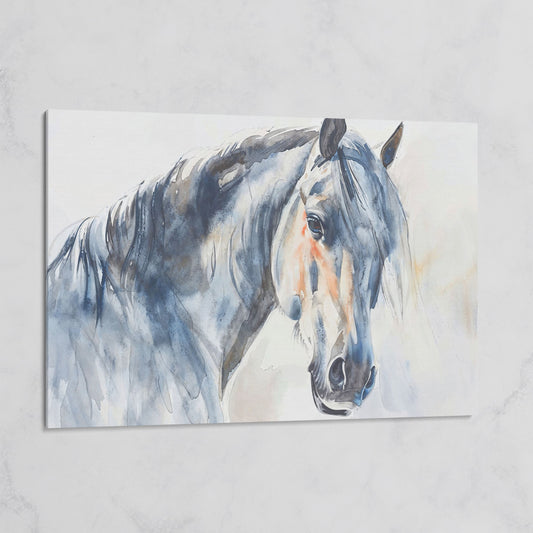 Horse Watercolor Canvas - Slate Gray & Peach Equine Portrait on gallery wrap