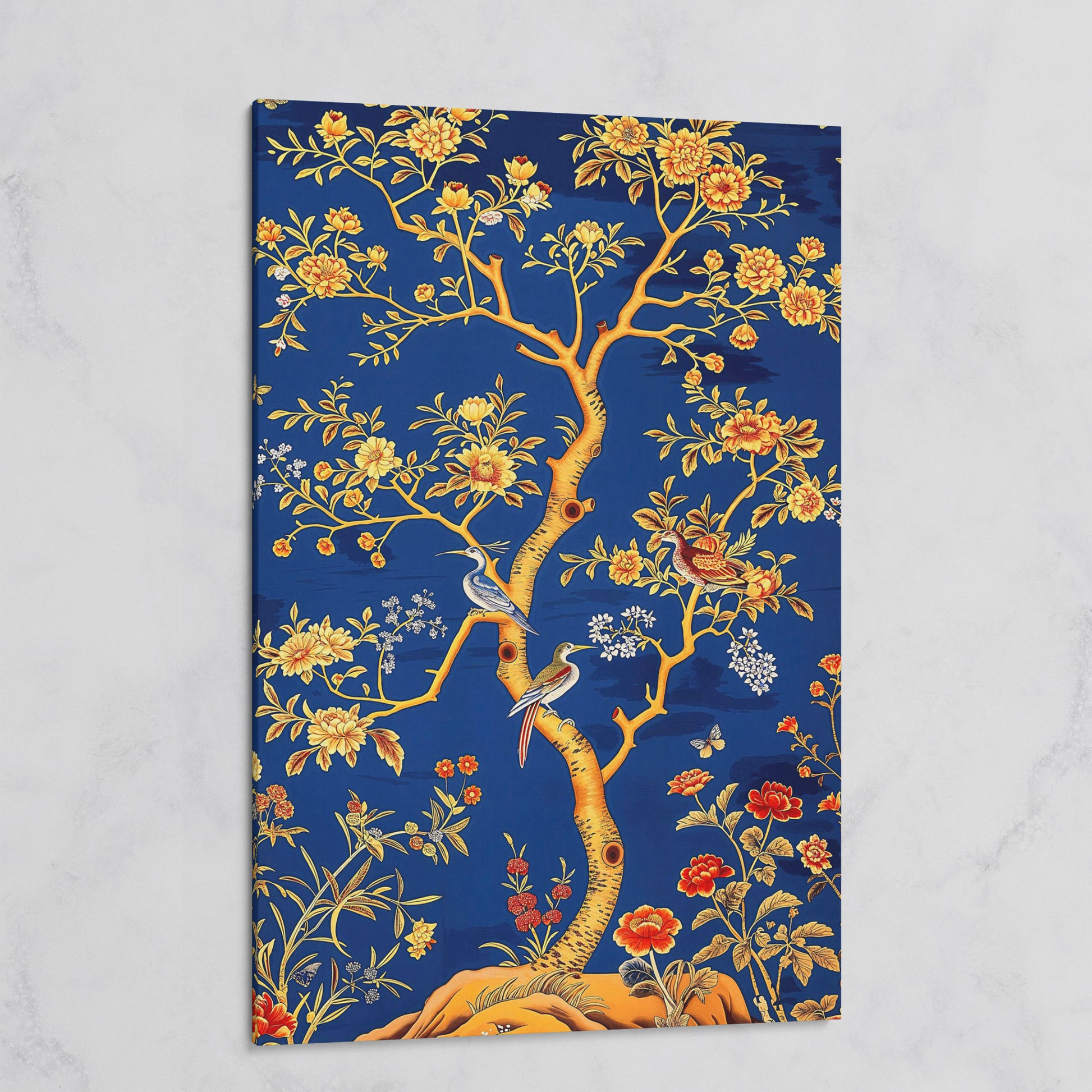 Flowering Tree with Birds and Butterflies Canvas Wall Art on gallery wrap