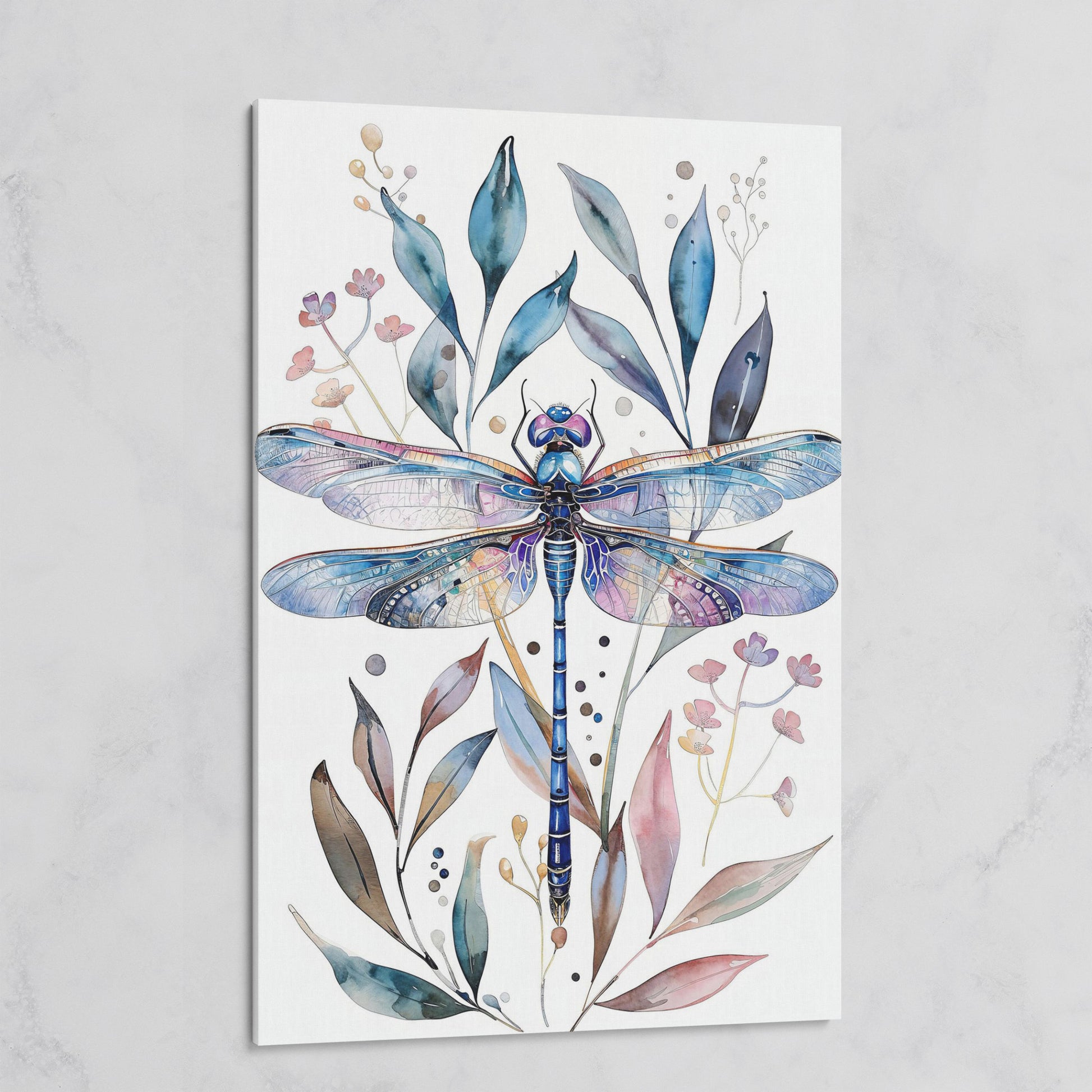 Dragonfly with Botanicals Canvas Print on gallery wrap