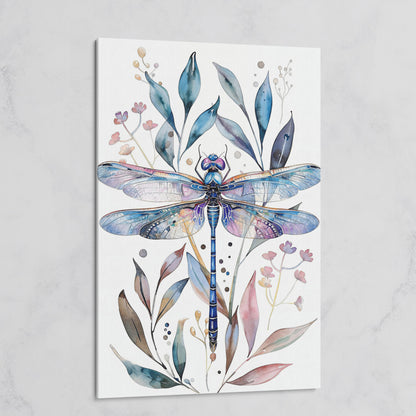 Dragonfly with Botanicals Canvas Print on gallery wrap