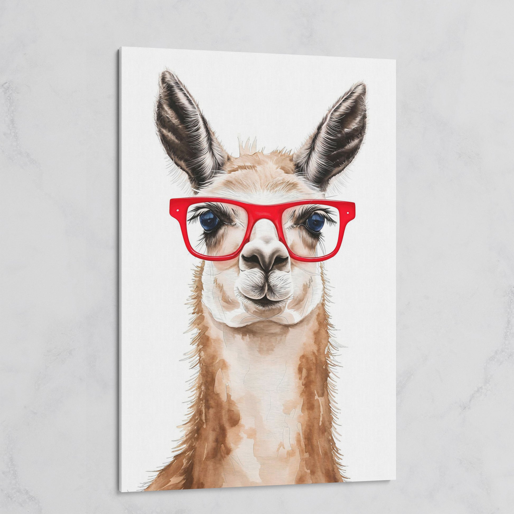 Llama in Red Glasses Canvas Wall Art, Funny Animal Portrait on gallery wrap