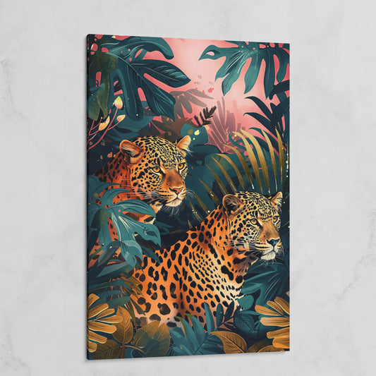 Leopards in Lush Jungle Canvas Print on gallery wrap