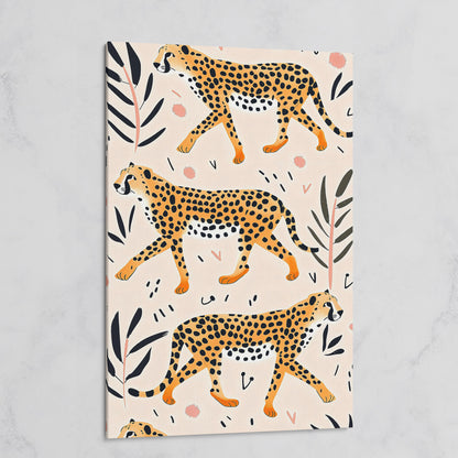 Cheetahs in Motion Canvas Art with Botanical Pattern on gallery wrap