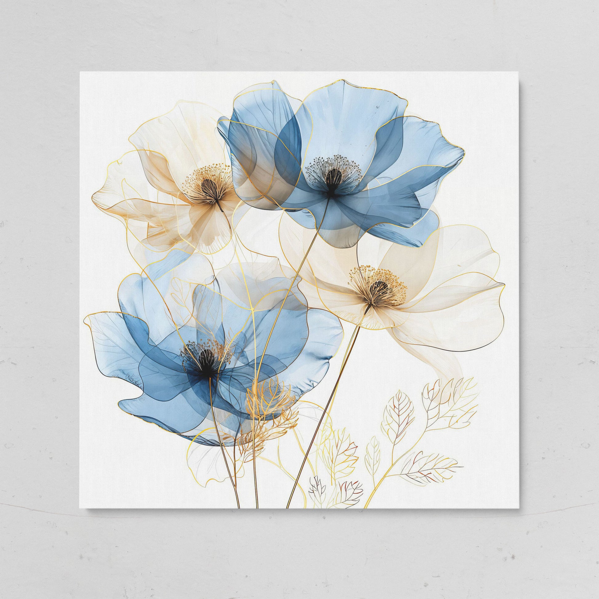 Blue and Beige Flowers Canvas Print, Square on gallery wrap