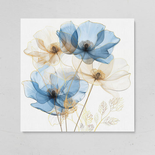 Blue and Beige Flowers Canvas Print, Square on gallery wrap