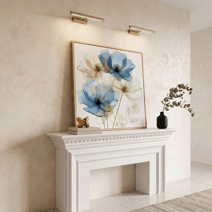 Blue and Beige Flowers Canvas Print, Square in white oak floating frame