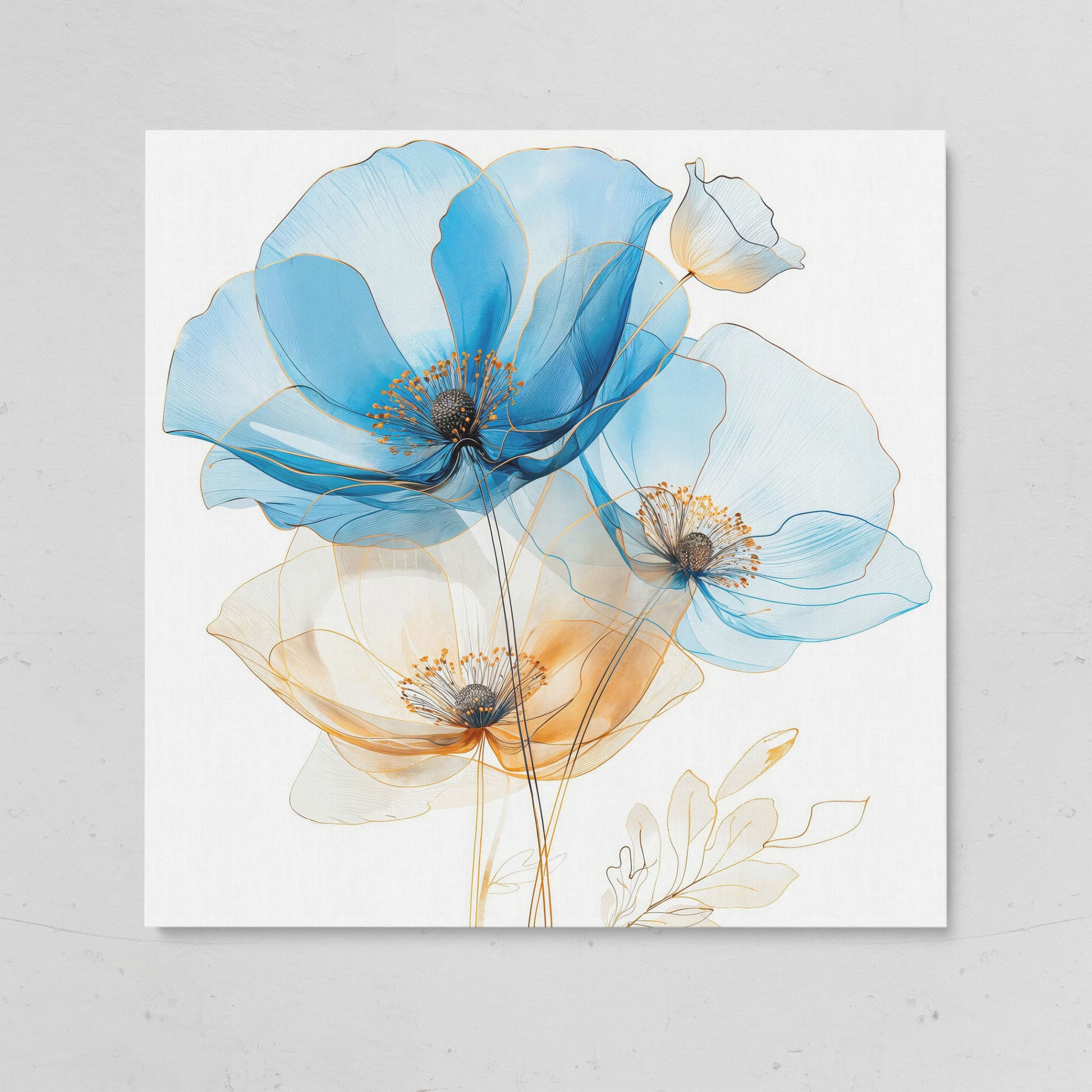 Blue and Beige Flowers Canvas on gallery wrap