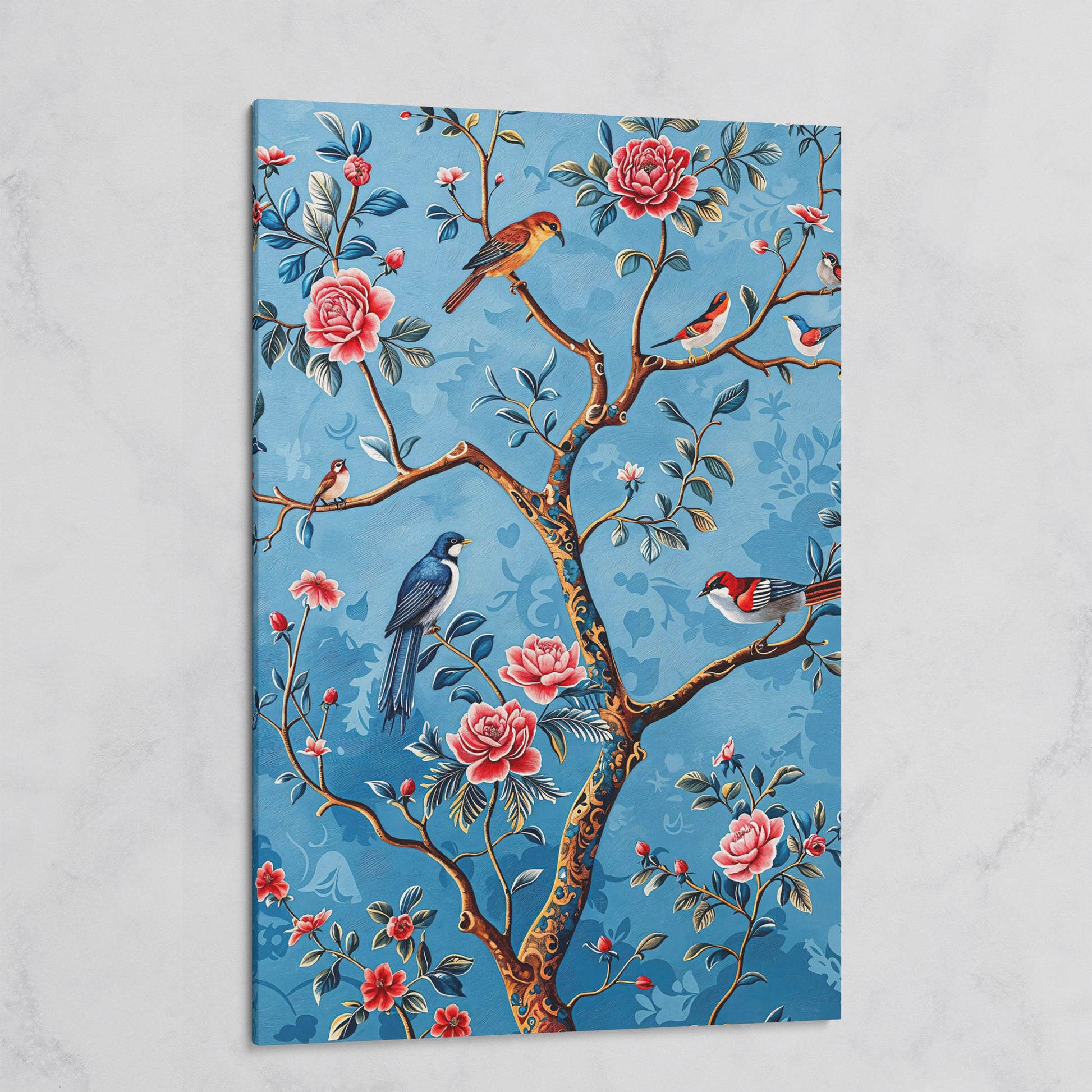 Birds on a Flowering Tree Canvas Art, Portrait Wall Print on gallery wrap