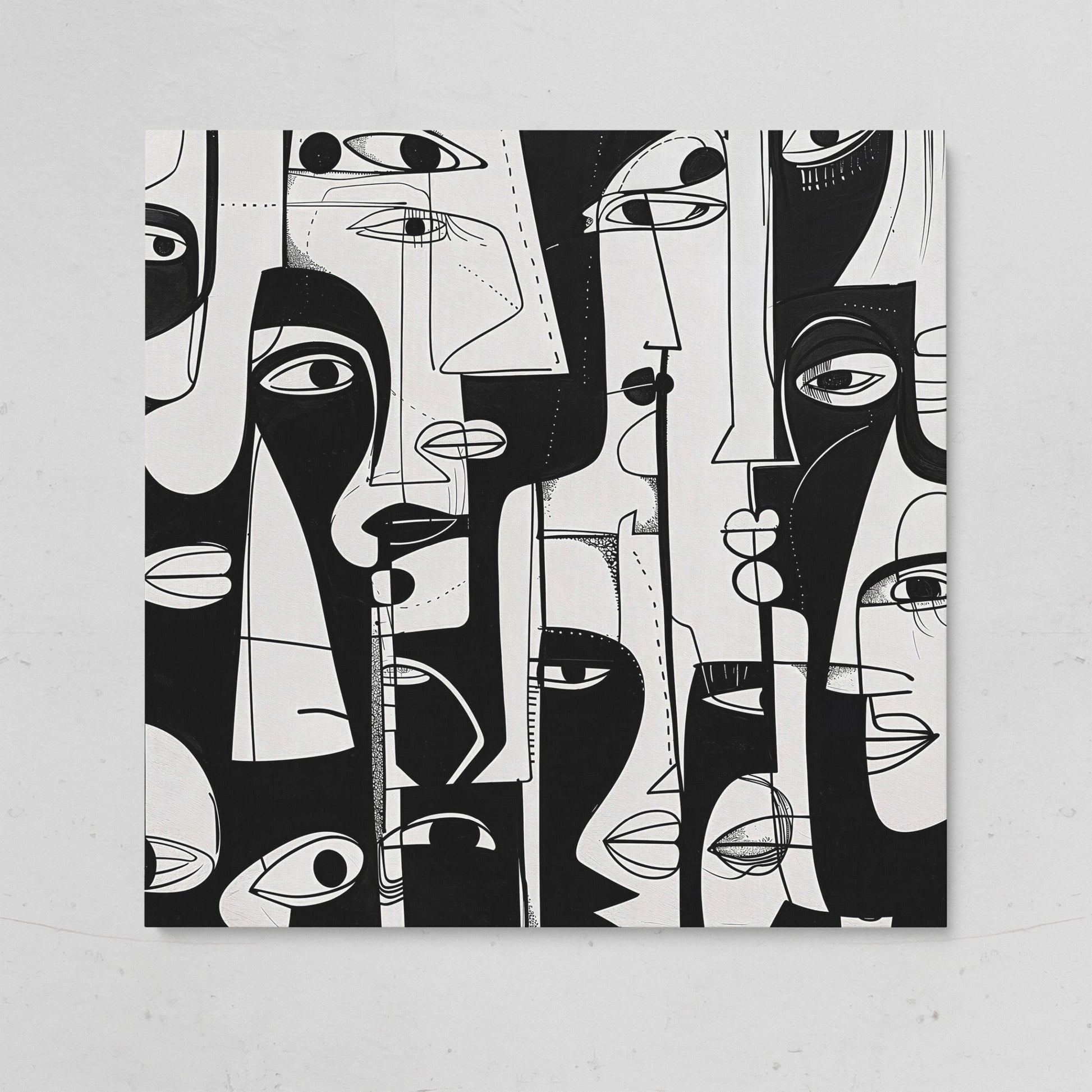 Cubist Abstract Faces in Black and White Canvas on gallery wrap