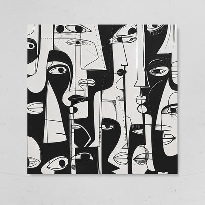Cubist Abstract Faces in Black and White Canvas on gallery wrap