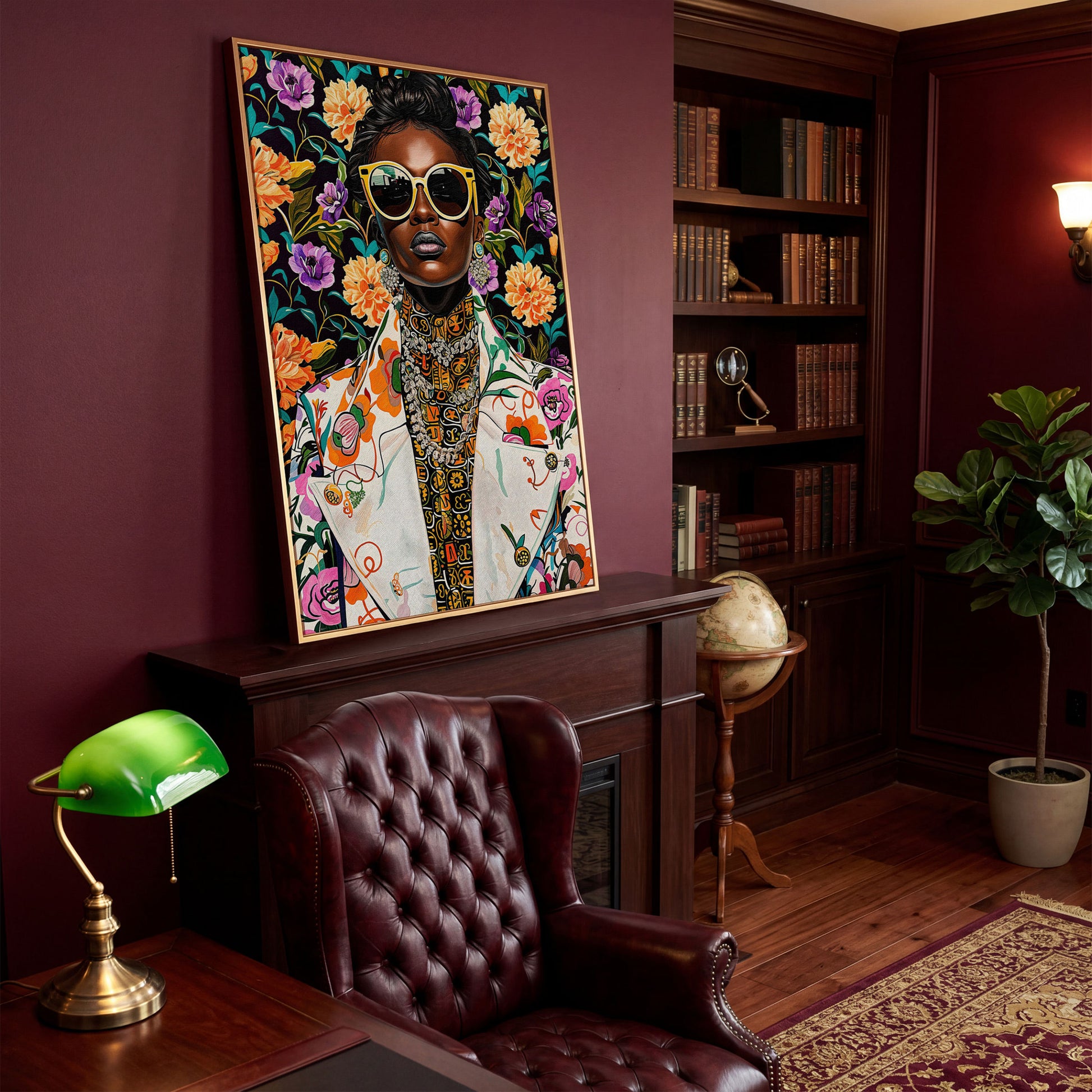 Bold Fashion Black Woman Canvas Print in antique gold floating frame