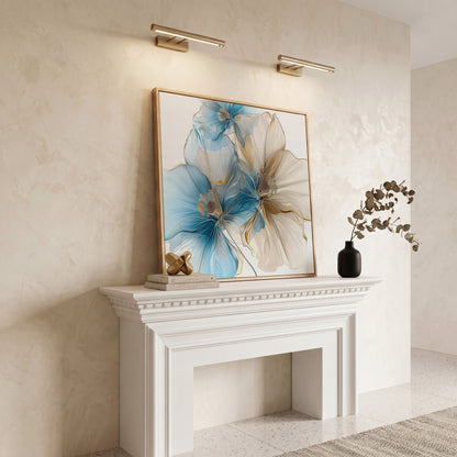 Abstract Floral Canvas Art, Large Blue Beige Flower Print in white oak floating frame