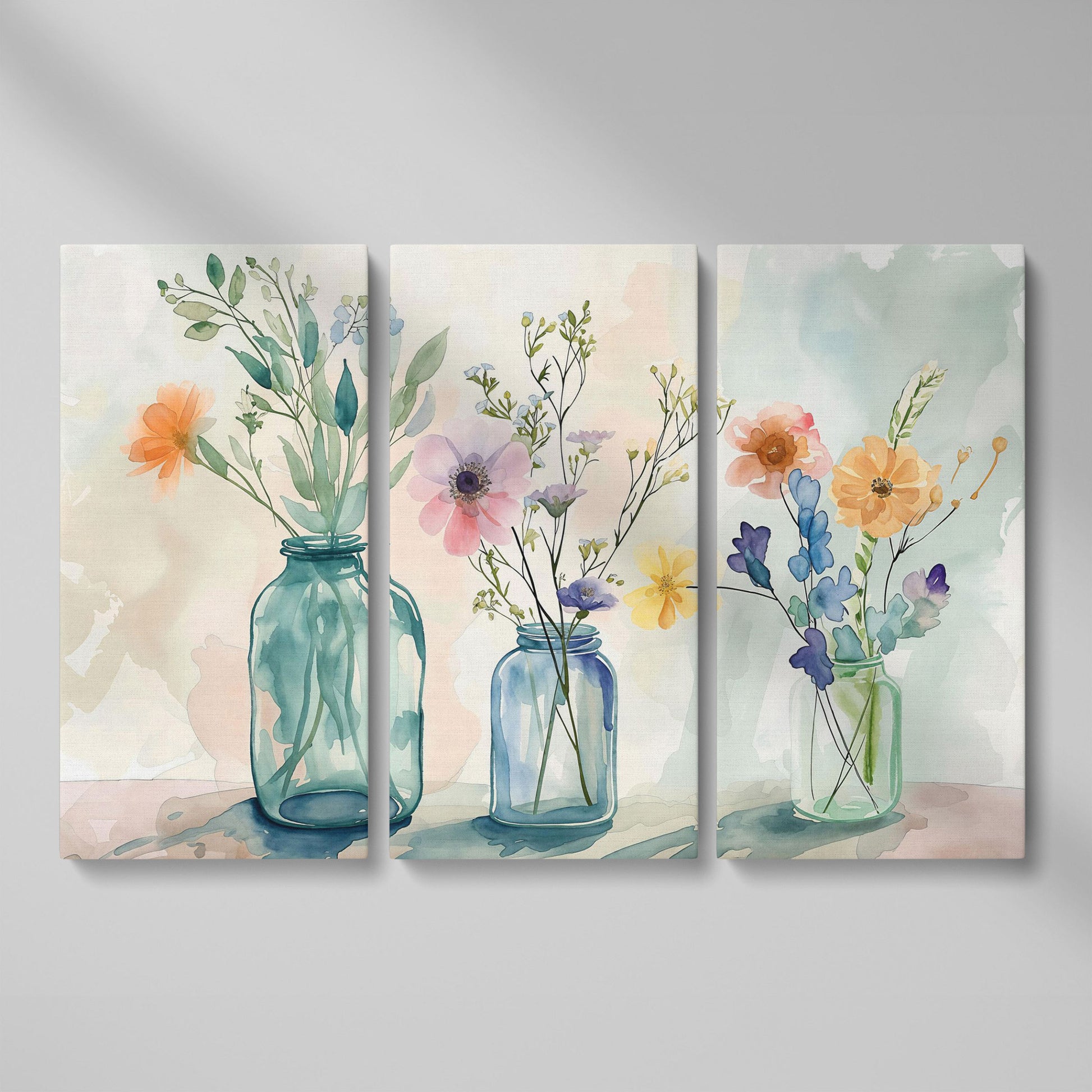 Wildflowers in Jars Canvas Print as 3-panel split version