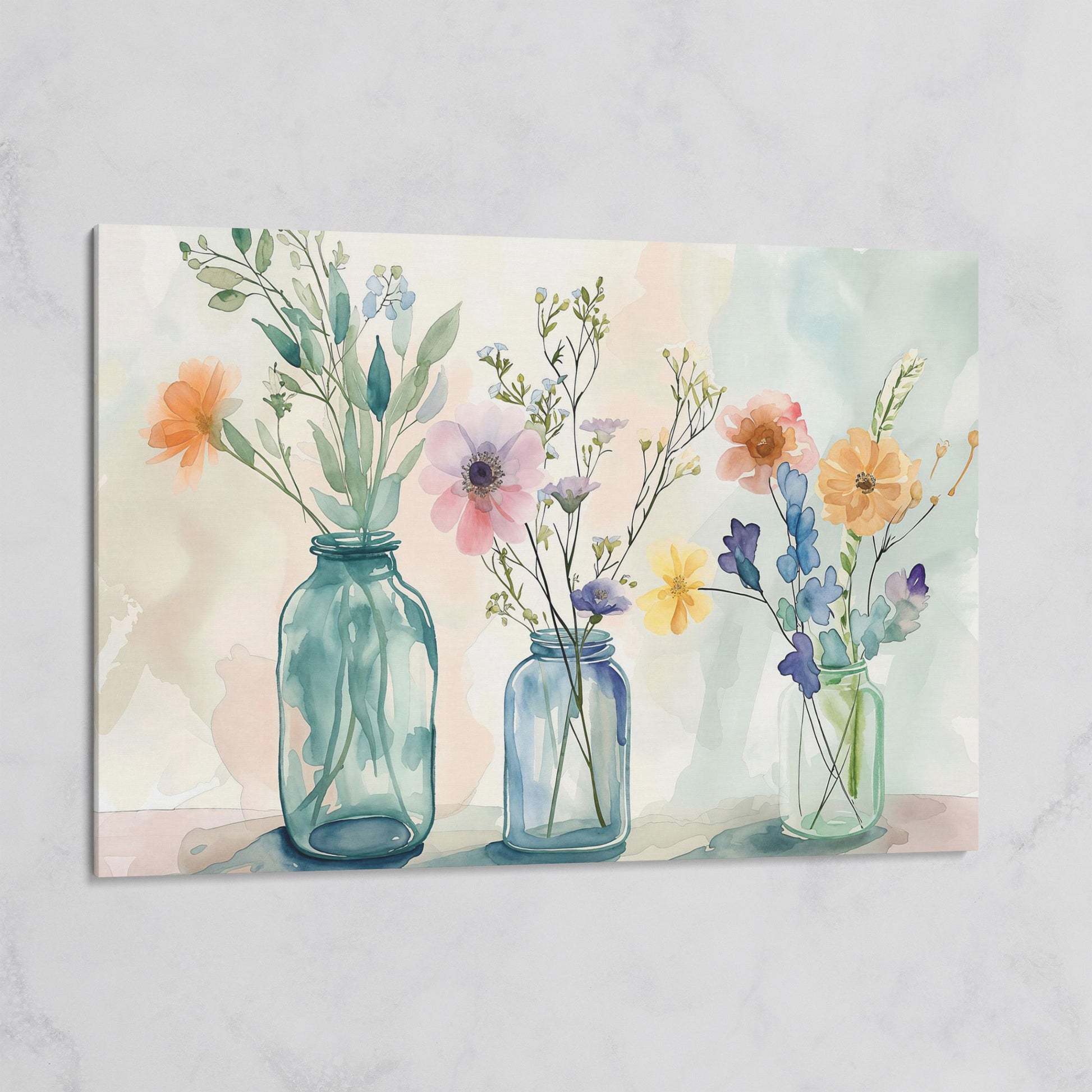 Wildflowers in Jars Canvas Print on gallery wrap