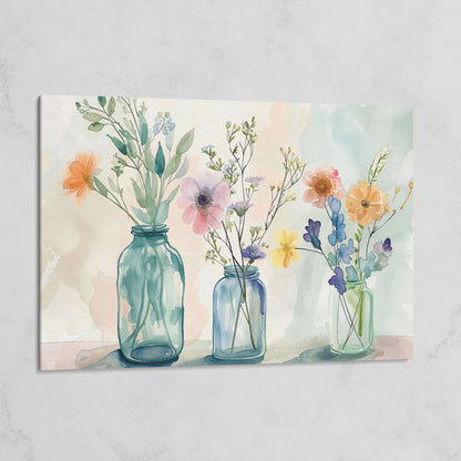 Wildflowers in Jars Canvas Print on gallery wrap