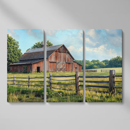 Old Farm Barn Panoramic Canvas as 3-panel split version