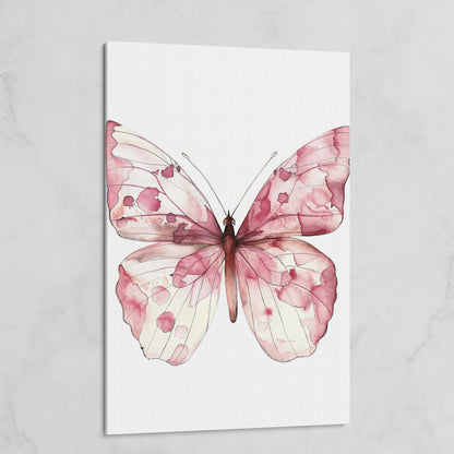 Butterfly Watercolor Canvas in Rose Quartz and Off-White on gallery wrap