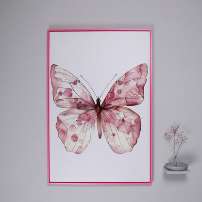 Butterfly Watercolor Canvas in Rose Quartz and Off-White in pink floating frame