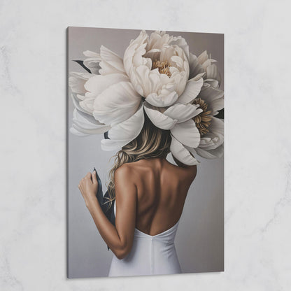 Woman with White Peonies Canvas Print on gallery wrap