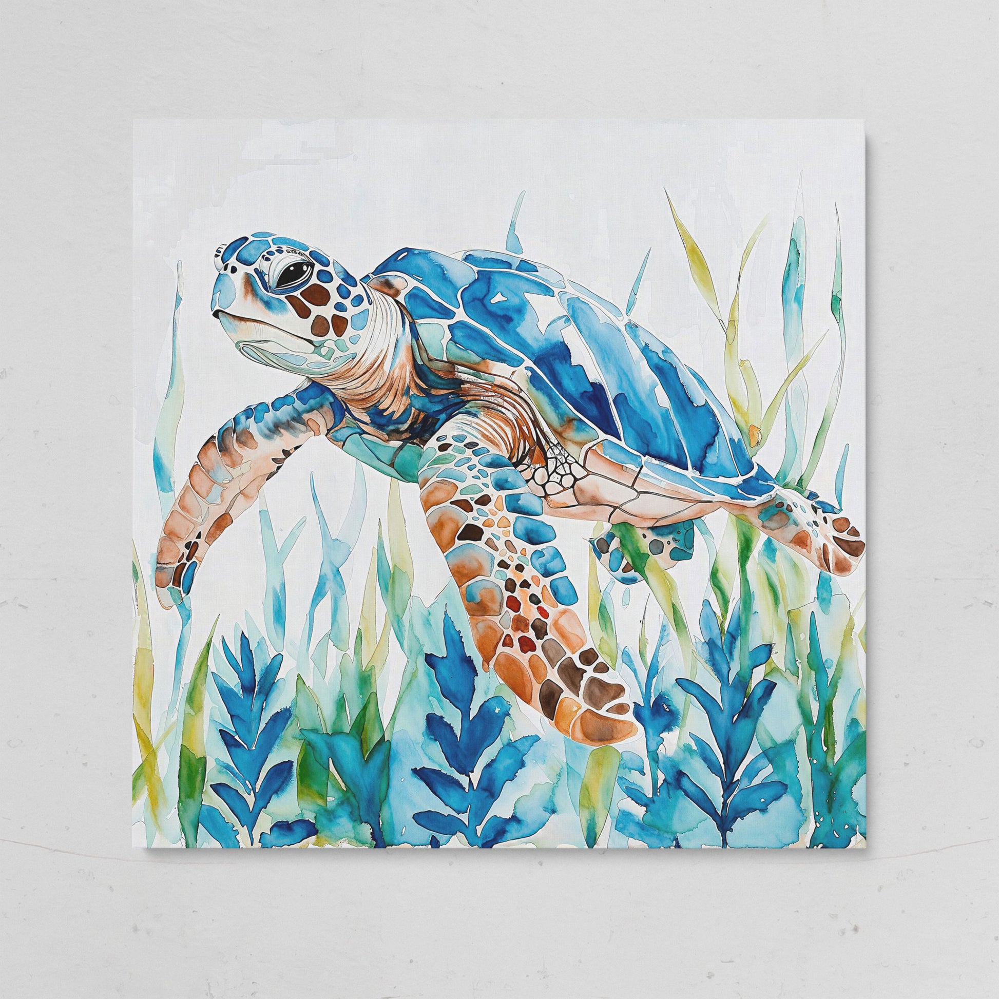 Sea Turtle Canvas Wall Art, Square on gallery wrap