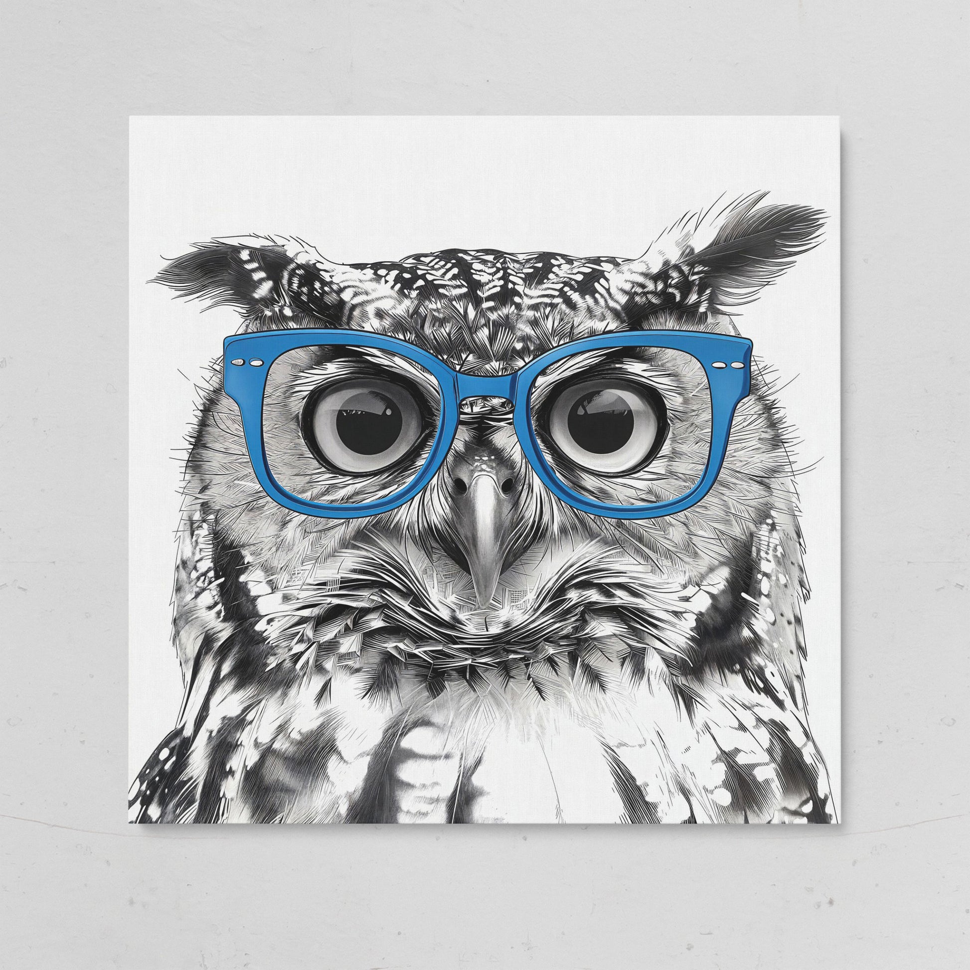 Blue Glasses Owl Canvas Wall Art on gallery wrap