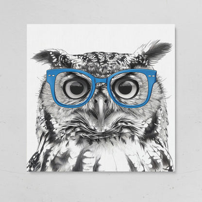 Blue Glasses Owl Canvas Wall Art on gallery wrap