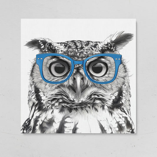 Blue Glasses Owl Canvas Wall Art on gallery wrap