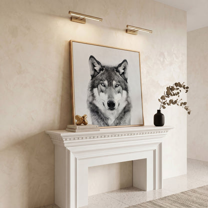 Grey Wolf Square Canvas Print in white oak floating frame