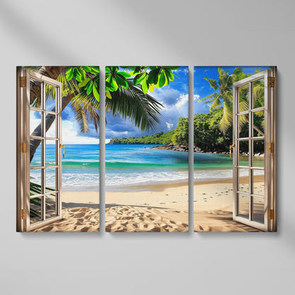 Coastal Window View Canvas Print as 3-panel split version