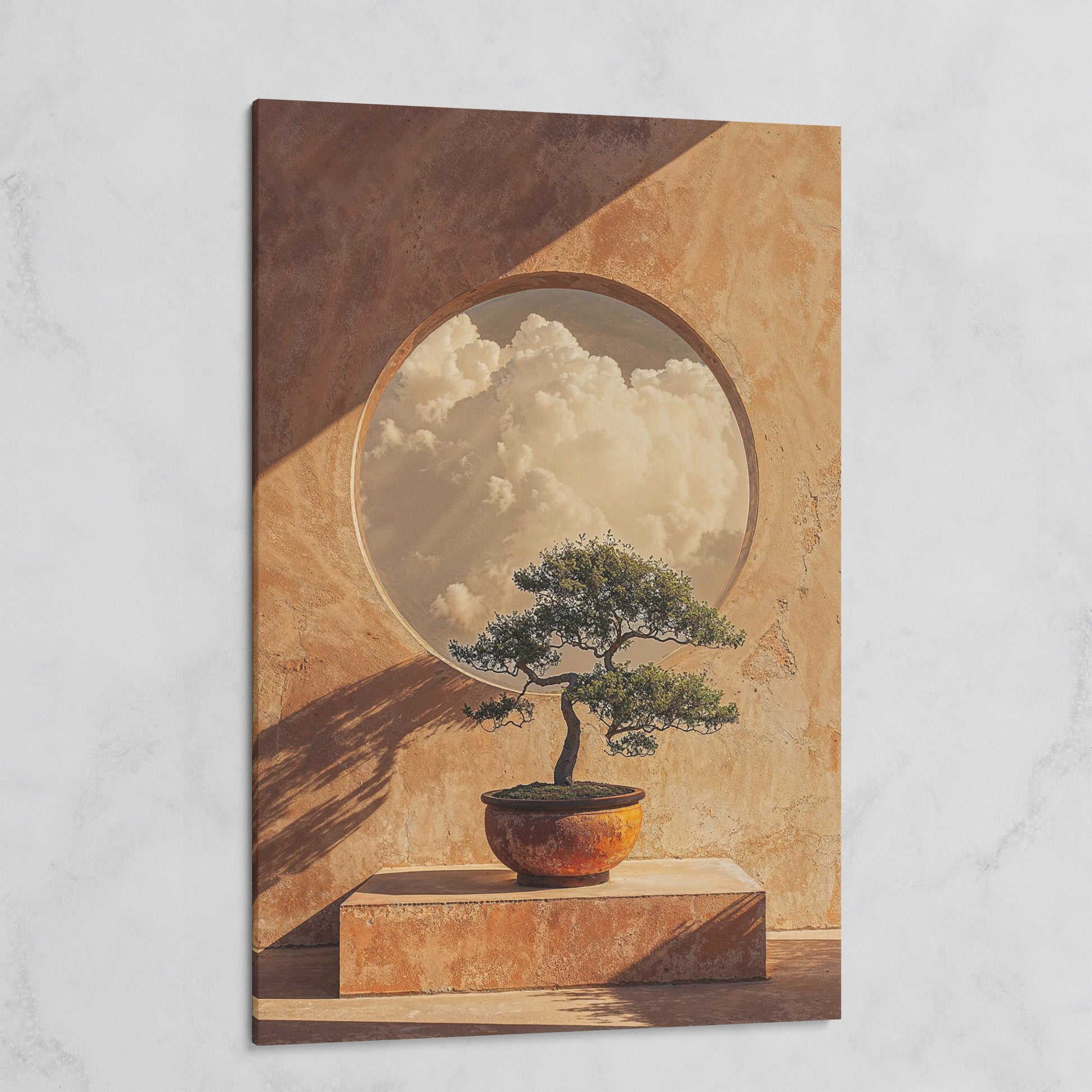 Bonsai and Cloudscape Canvas Art, Zen Minimalist Portrait Print on gallery wrap