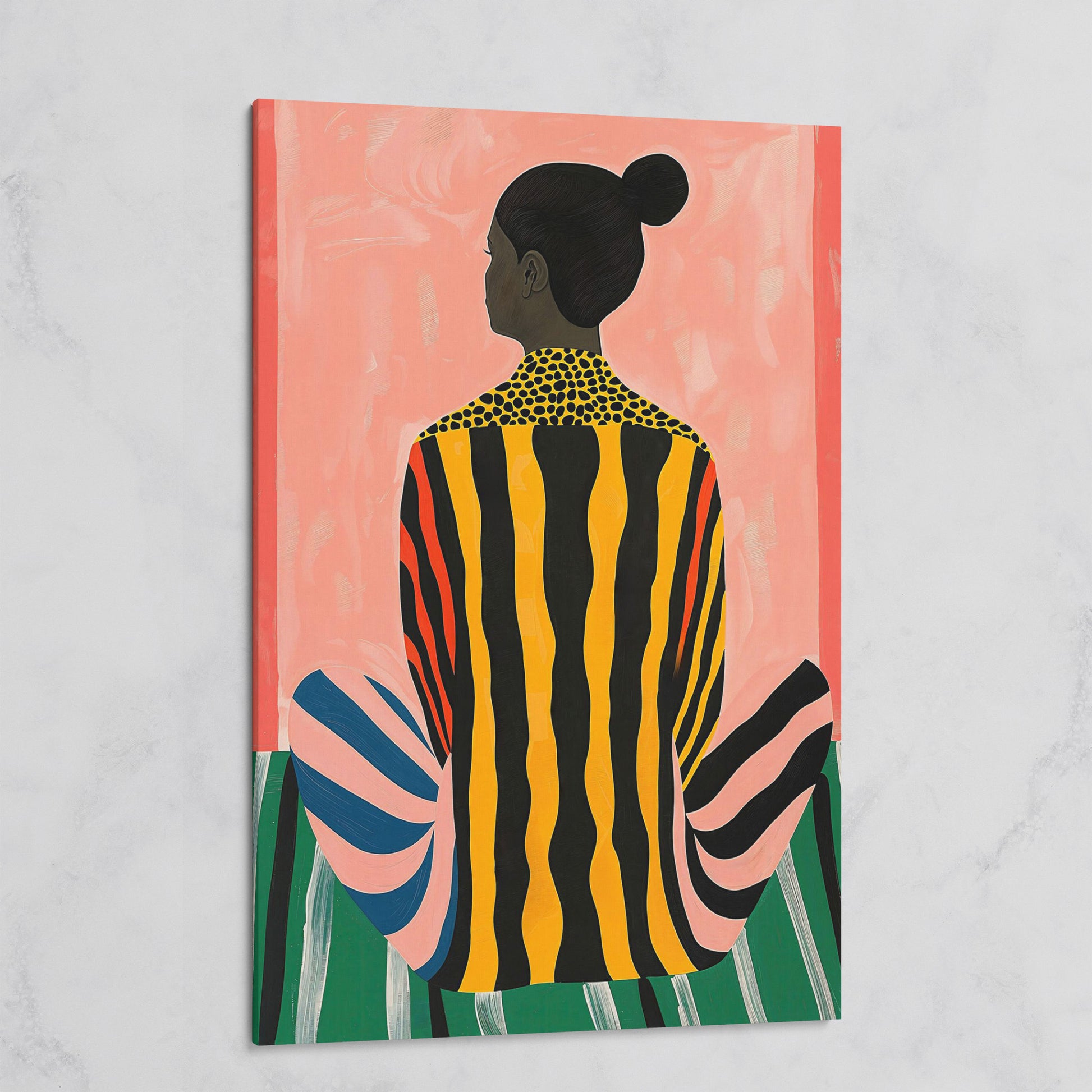 Abstract Woman with Striped Dress Canvas Print on gallery wrap