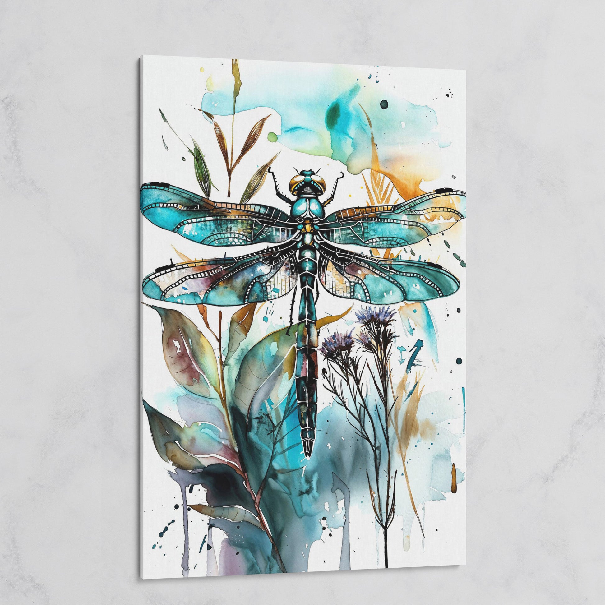 Abstract Dragonfly Watercolor Canvas Print on gallery wrap