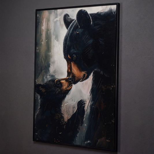 Mother and Baby Bear Canvas shown in black floating frame