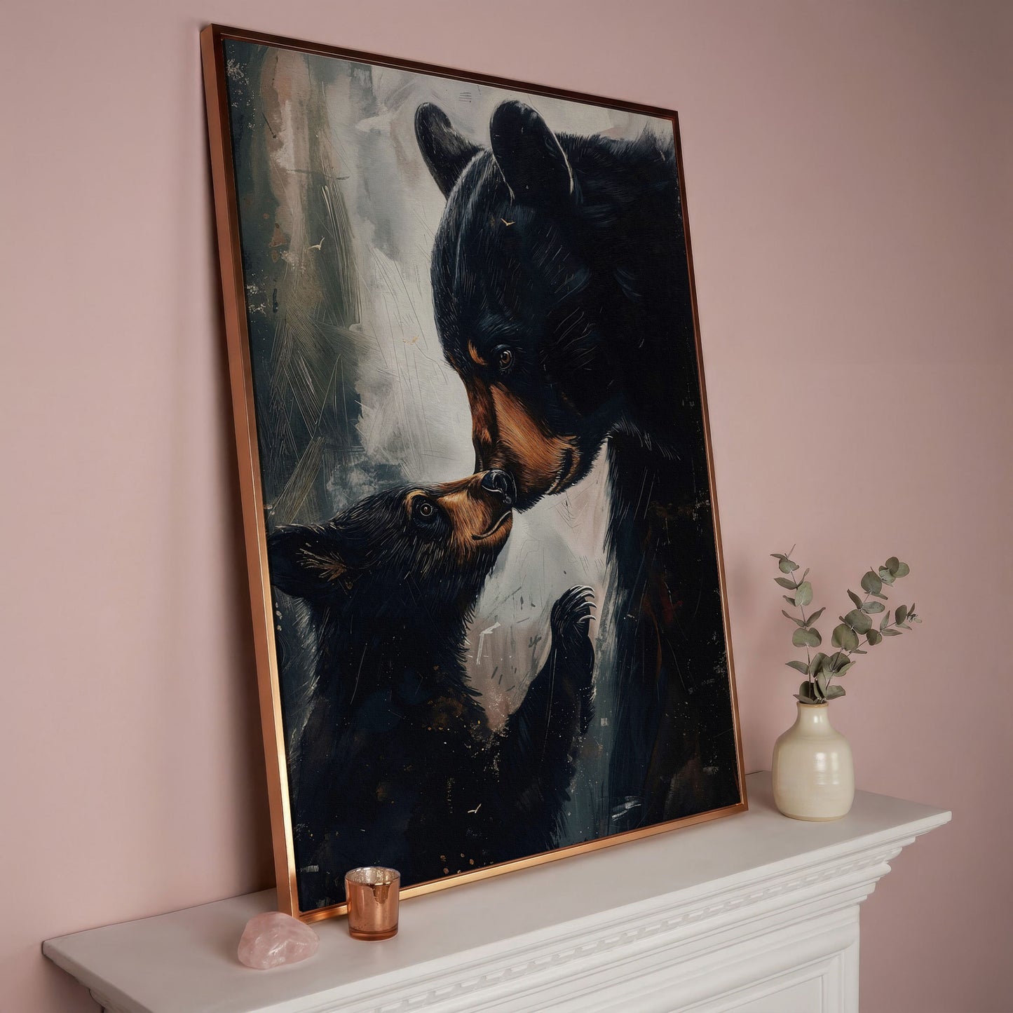 Mother and Baby Bear Canvas in rose gold floating frame