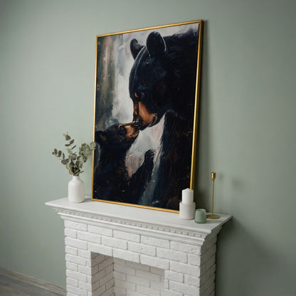 Mother and Baby Bear Canvas in yellow gold floating frame